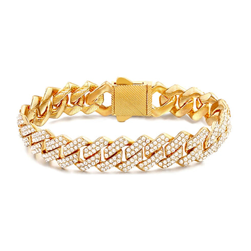 Iced Out Crystal Heart Tennis Miami Cuban Link Chain Bracelet